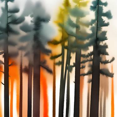 Vintage moody brown orange pine trees forest landscape thumb