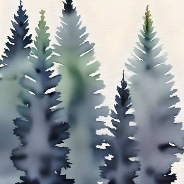 Navy blue watercolor forest thumb
