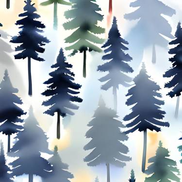 Navy blue trees watercolor forest landscape thumb
