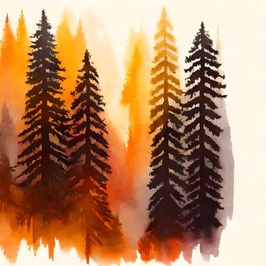 Vintage orange brown moody forest watercolor landscape thumb