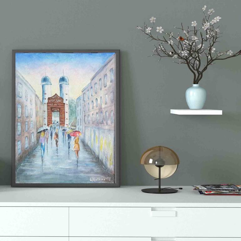 Original Illustration Cities Painting by Elena Vyatkina