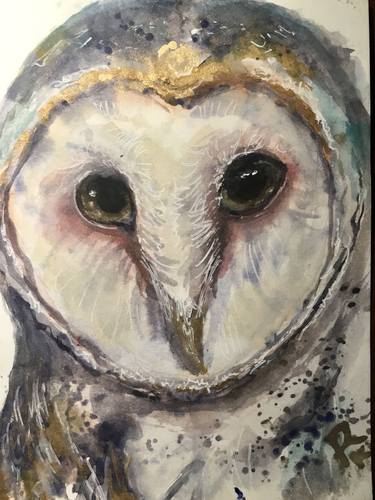 Barn owl original watercolor painting thumb