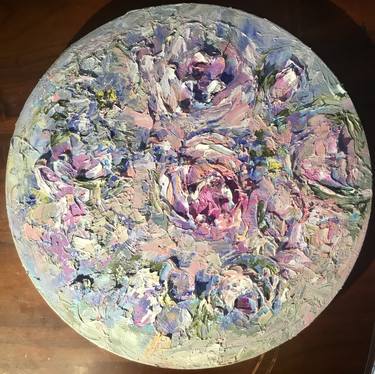 Abstract roses original oil painting on round canvas thumb