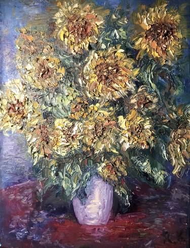 Sunflowers oil painting on 3 d canvas thumb