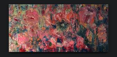 Abstract pink flowers panoramic oil painting thumb