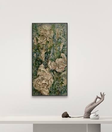 White magnolias textured oil painting on canvas thumb