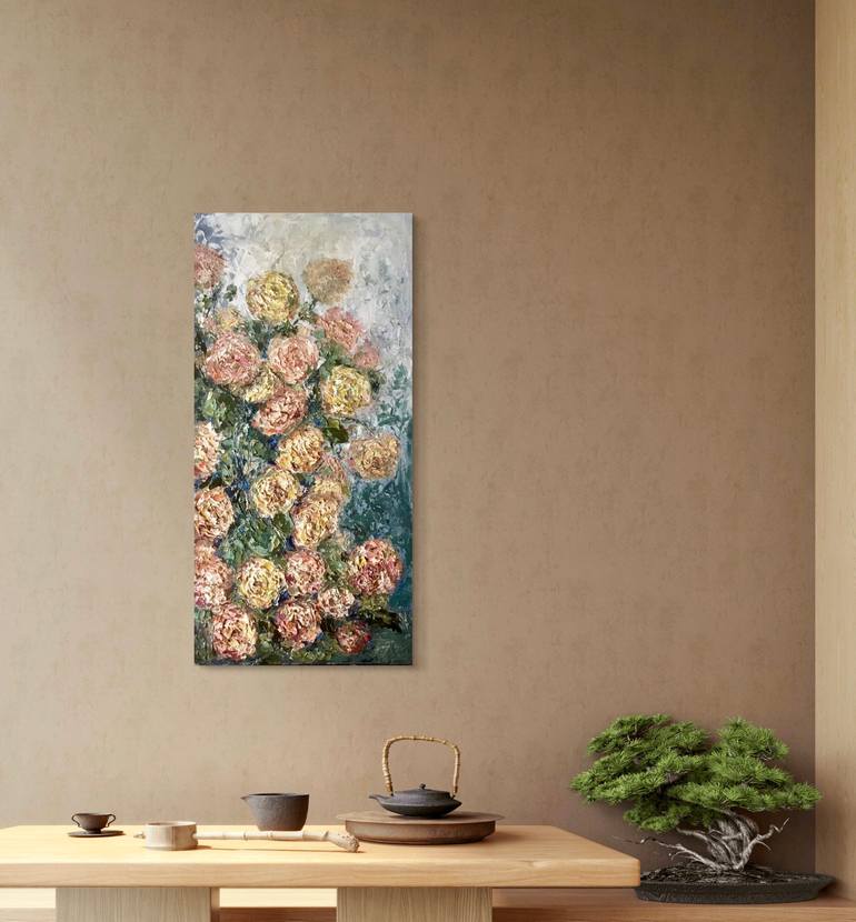 Original Floral Painting by Raissa Leonova | Impressionism Art on Canvas | Pink and yellow flowers oil painting