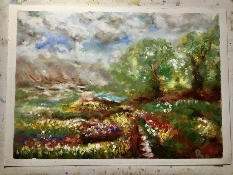 Original Impressionism Landscape Painting by Raissa Leonova