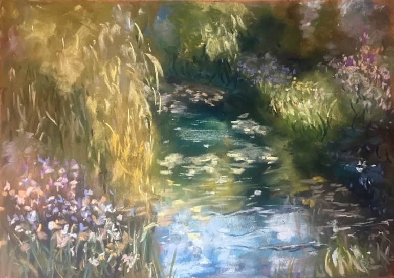 Original Nature Painting by Raissa Leonova | Other Art on Paper | Whispers of a Hidden Stream: An Impressionistic Pastel art