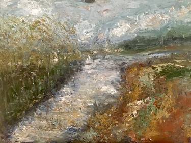 Semi abstract river landscape ,original oil painting thumb