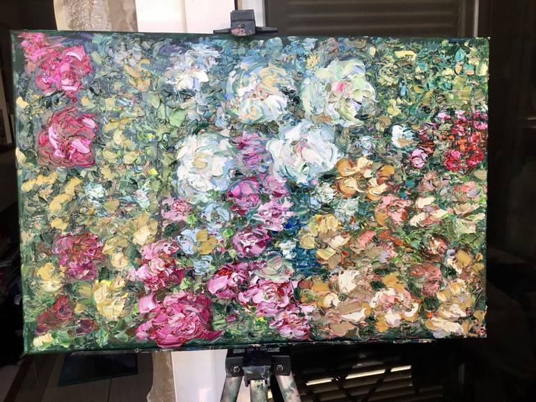 Original Abstract Floral Painting by Raissa Leonova