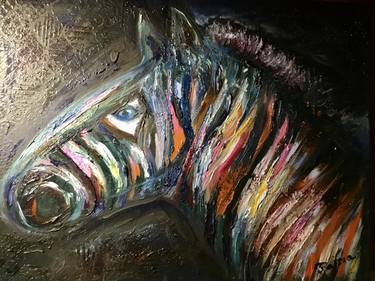 Colourful Zebra original oil painting thumb