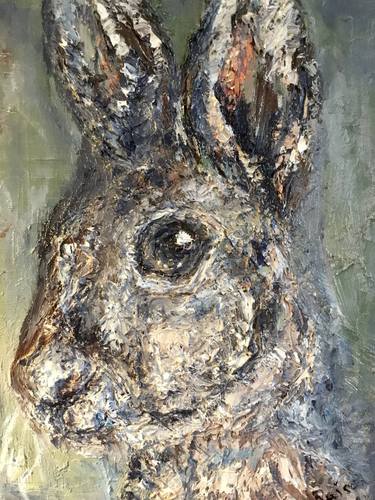 Bunny original textured oil painting on canvas thumb