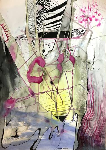 Original Abstract Expressionism Abstract Drawings by Esra Kizir Gokcen