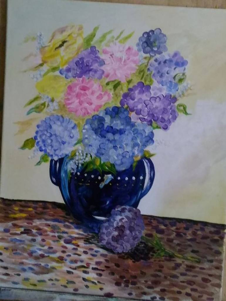 Hydrangea Sold In Blue Vase Painting By Edward Delforno Saatchi Art