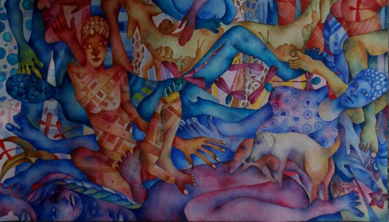 Original Figurative People Painting by SURESH BHASKAR