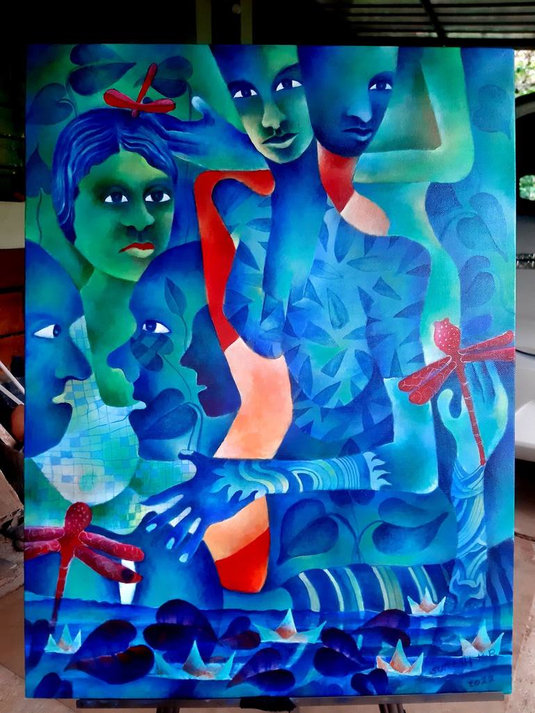 Original Figurative People Painting by SURESH BHASKAR