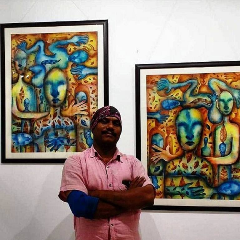 Original Figurative People Painting by SURESH BHASKAR