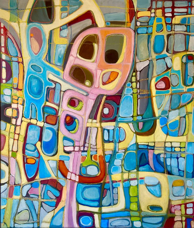 Original Abstract Painting by Giulia Ghetti | Abstract Expressionism Art on Plywood | The baby and the pink flower