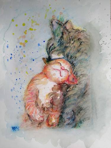 Wall Art Print  A Little Kitten with Mama Cat Funny Print thumb