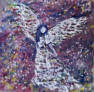 Painting with Angel, Purple Abstract, Woman-Angel, White Angel thumb