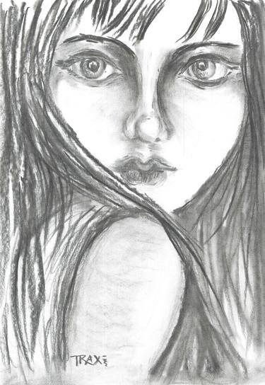 Unique Hand-Drawn Wall Decor: A Pretty Girl with  Big Eyes thumb