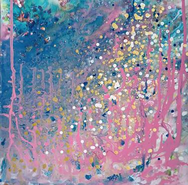 Golden Sands and Abstract Pink  Dreams: Original Acrylic Painting thumb