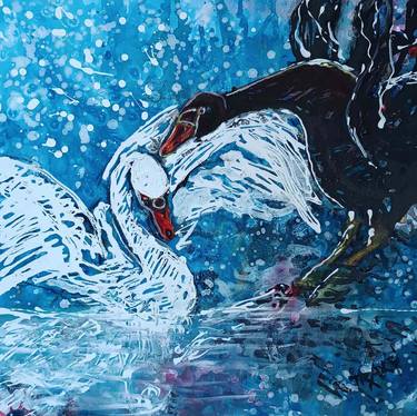 Abstract Swan Lake Painting, Eternal Battle Between Good and Evil thumb