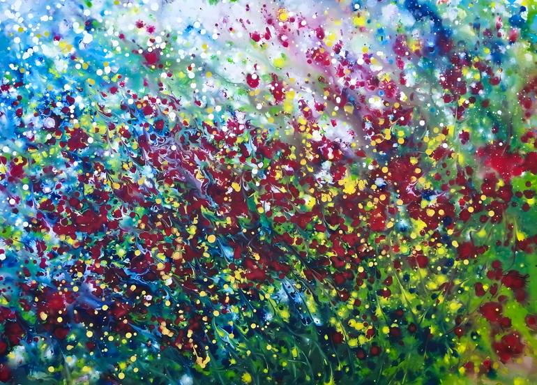 Original Landscape Painting by Diana Dimova-traxi | Abstract Art on Canvas | Wild Poppies Field | Abstract Landscape Painting Red Green