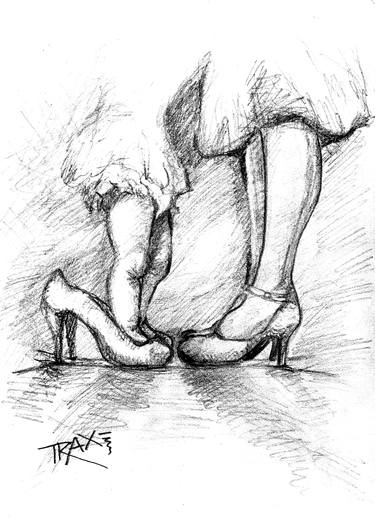 A little girl in mommy's shoes  Print thumb