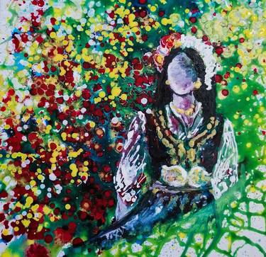 Traditional Bulgarian Woman in Colorful Nature: Abstract thumb