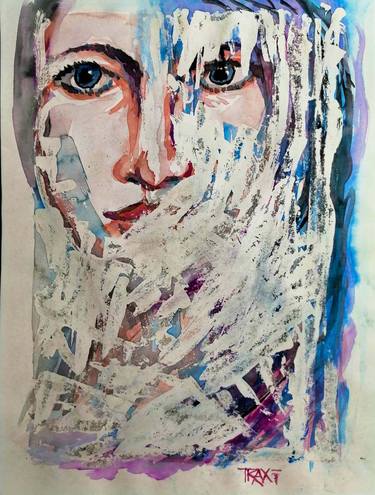 Watercolor painting Frozen White Ace  Woman Portrait thumb