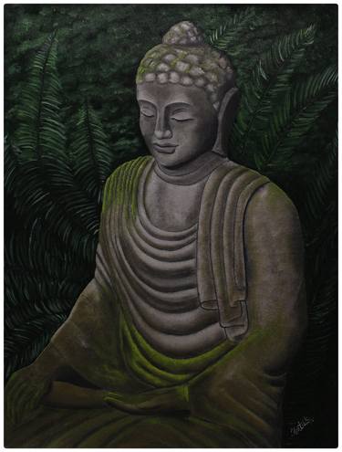 Stone Moss Buddha Oil painting on canvas | Original Painting thumb