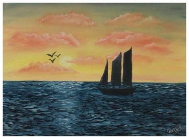 Original Art Deco Sailboat Paintings by Karthik Art Works