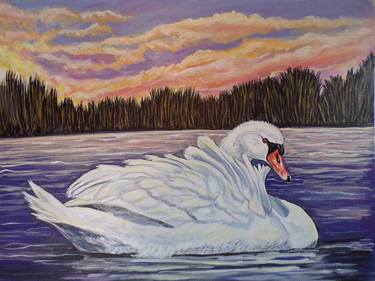 Regal swan at sunset thumb