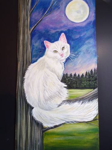 Cat in a tree original painting thumb