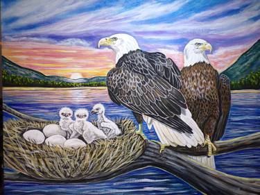Eagles guarding the nest original painting thumb