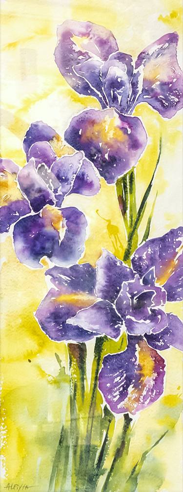 Iris flowers. Watercolour, paper. Original painting. thumb