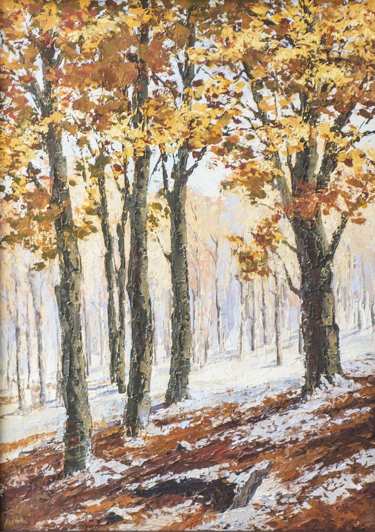 Winter outlets into Autumn oil painting