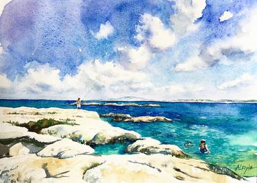 Wild beach. Apulia, Sant'Isidoro. Watercolor. thumb