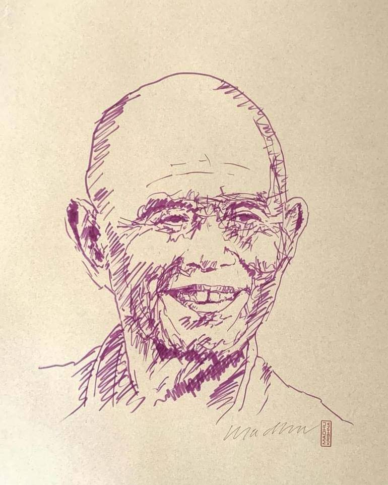Thich Nhat Hanh Drawing by Madhu Krishna