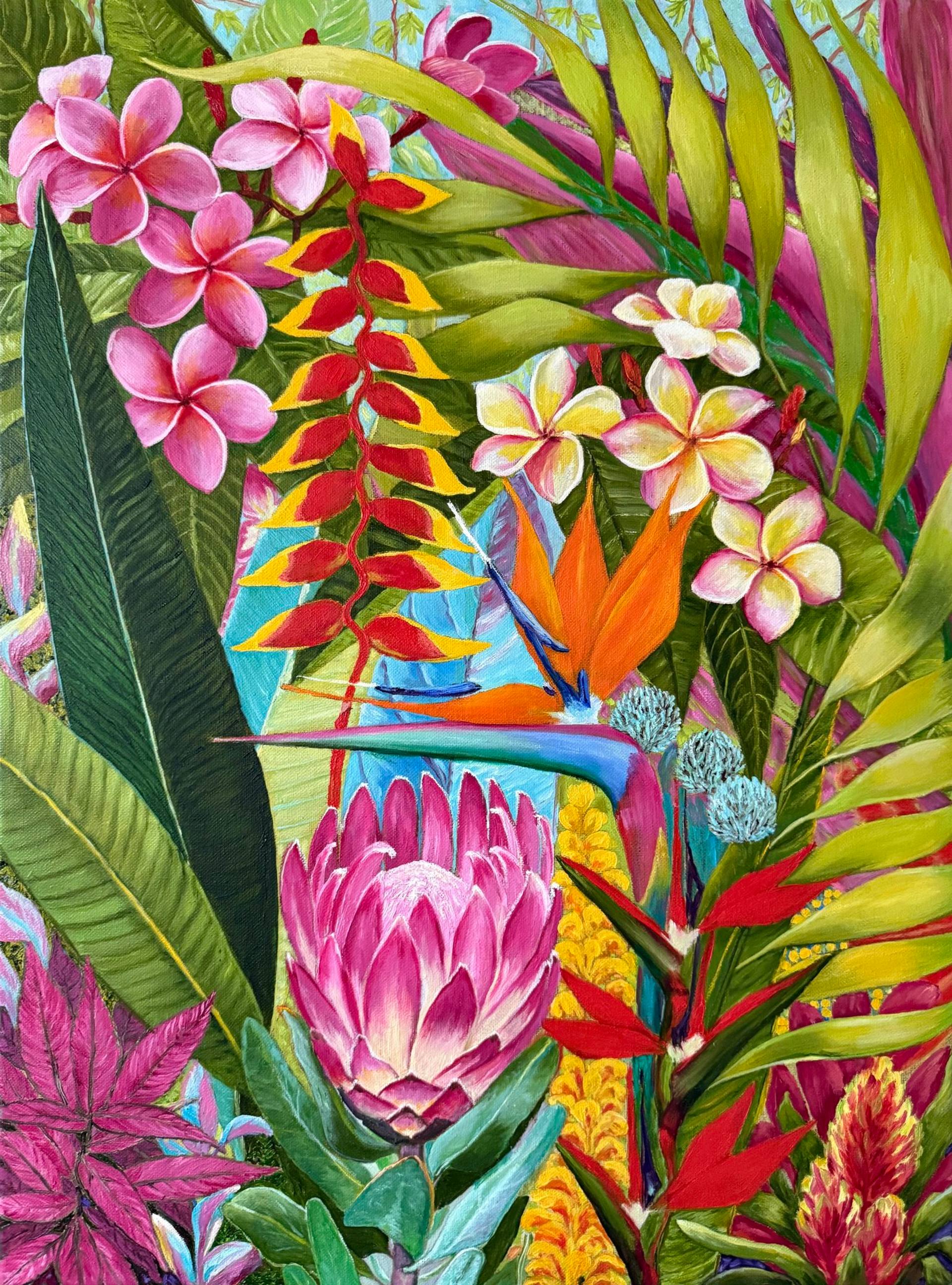 Hawaiian Tropical Flowers Original Oil Art Painting on Canvas