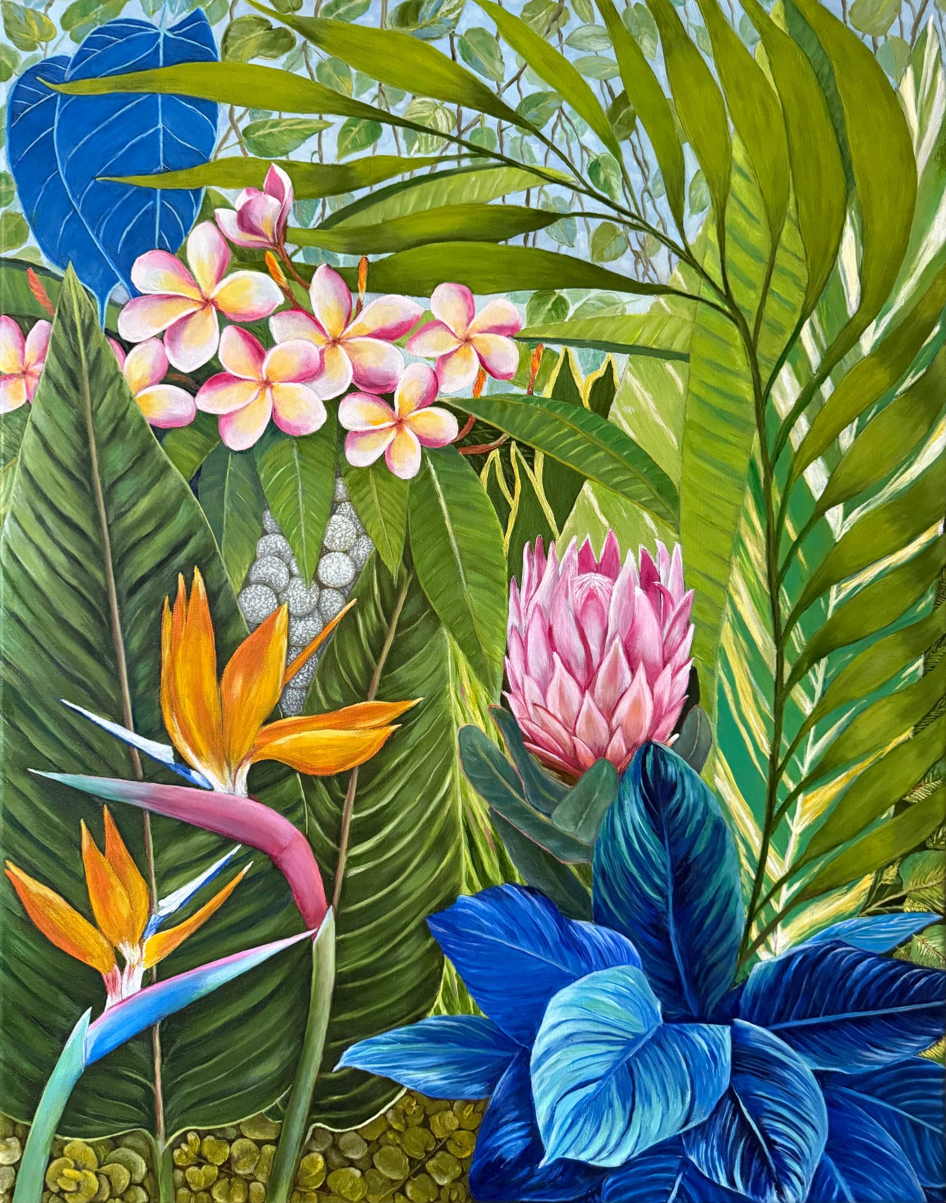 オリジナル油彩原画CLAUDE MANOUKIAN FlowerBarbizon Orange Lehua Blossom by Bonnie Sol Hahn - Volcano Art Center
