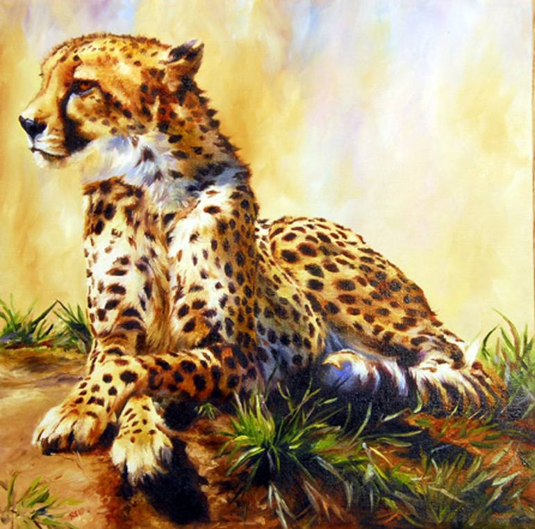 Relaxed Cheetah Painting by Sonia Reid Saatchi Art