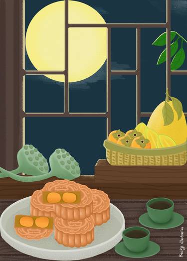 Mid-Autumn Festival Moon Cake Illustration thumb