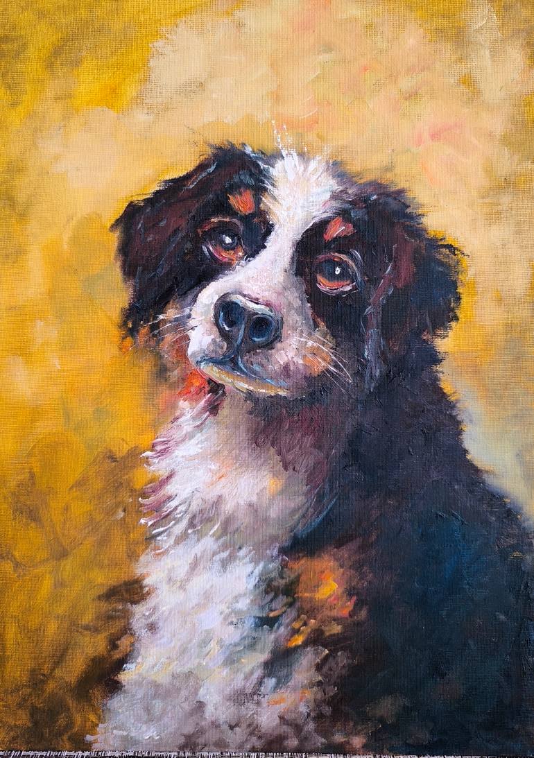 Original Animal Painting by Maria Slynko | Impressionism Art on Canvas | Bernese Mountain Dog. Faithful Friend