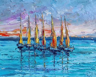 Print of Impressionism Sailboat Paintings by MARIA SLYNKO