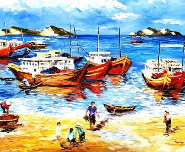 Original Realism Beach Paintings by Bagya Art Gallery