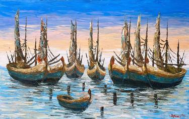 Original Boat Paintings by Bagya Art Gallery