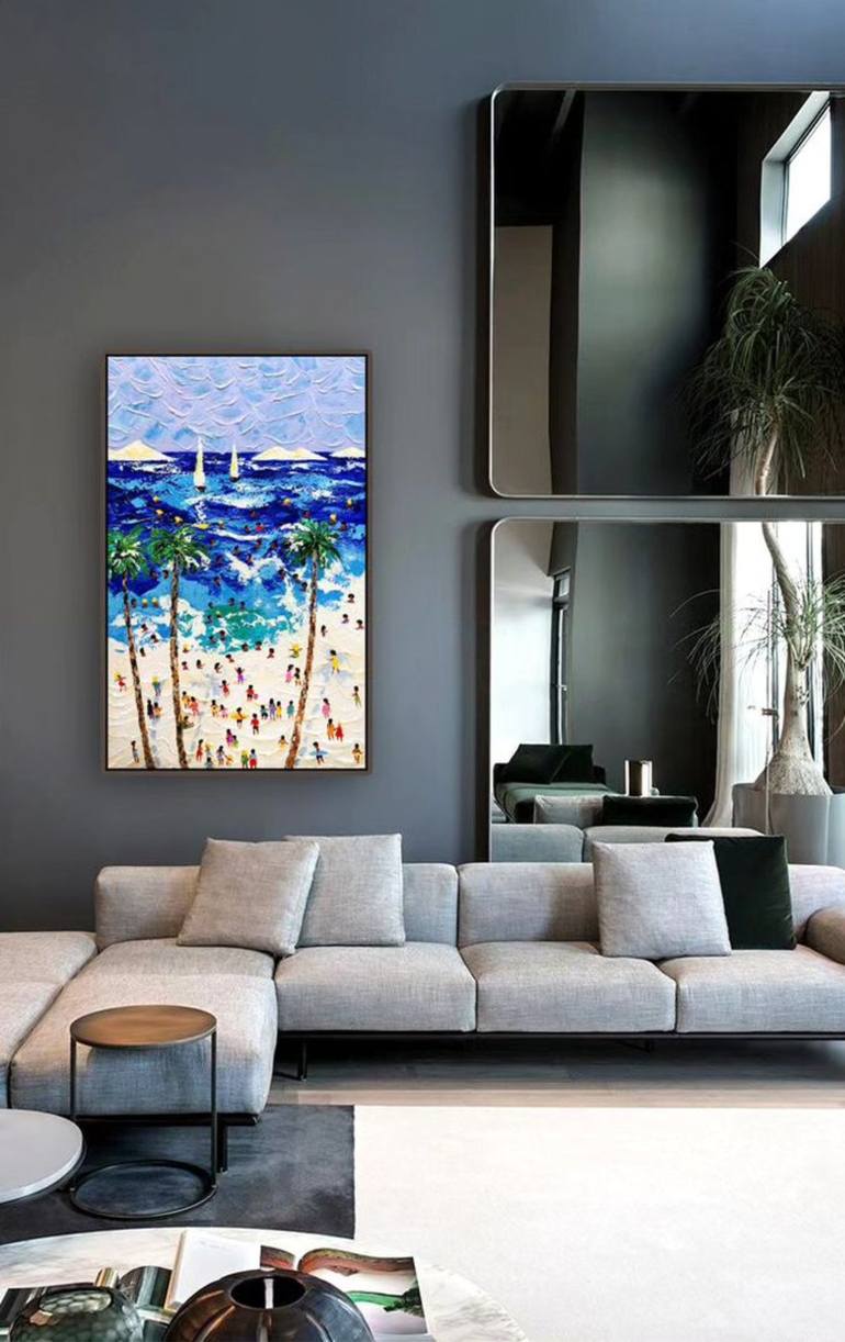 Original Impressionism Beach Painting by Bagya Art Gallery